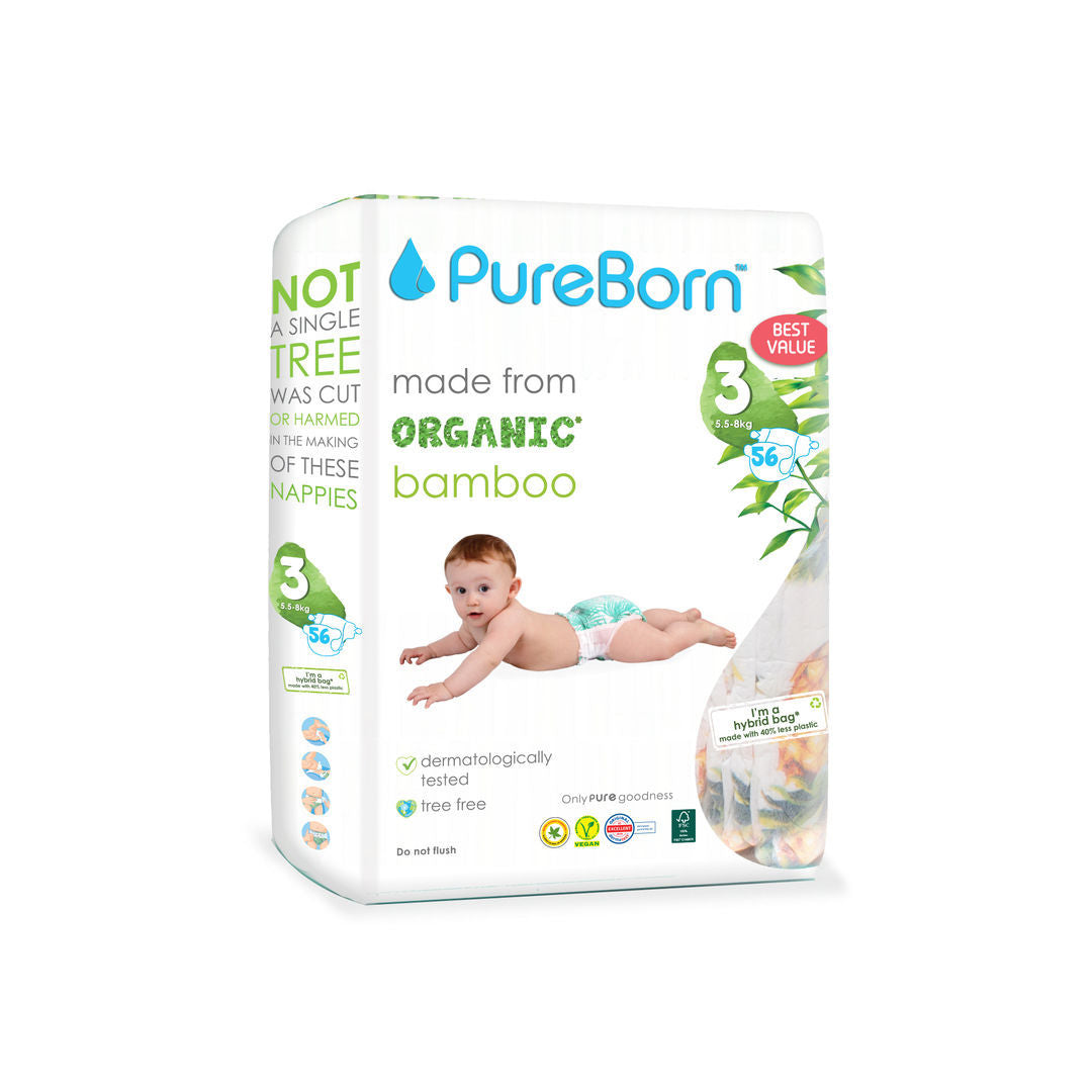 PureBorn Nappy | Size 3 | 5.5 - 8 Kg | Assorted Prints