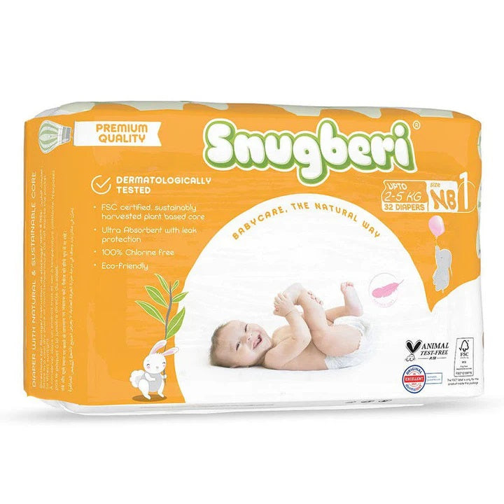 Snugberi Premium Eco Friendly Diapers | Size 1 | New Born | 2 - 5Kg