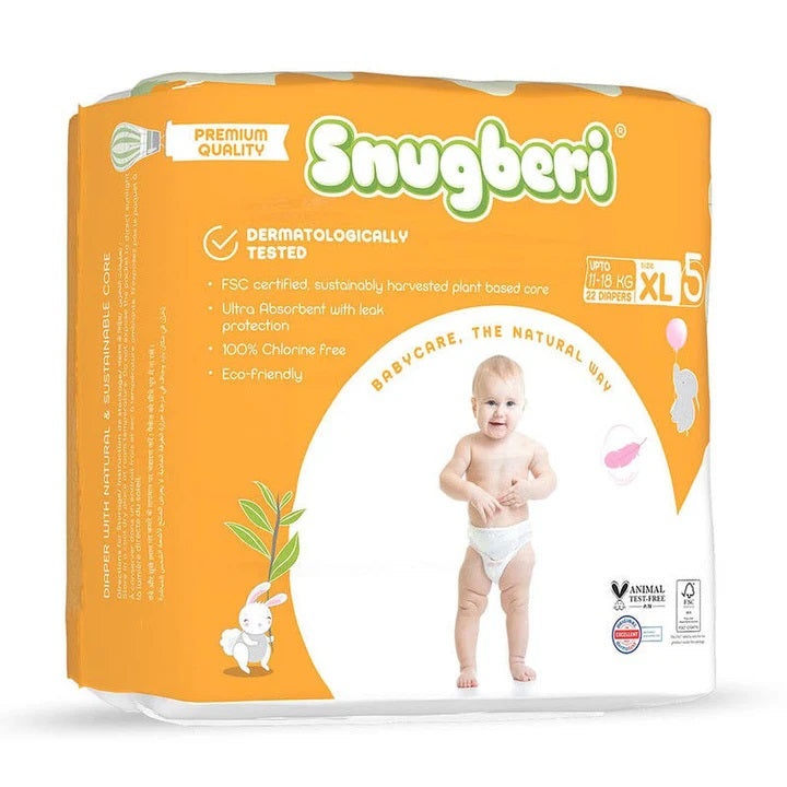 Snugberi Premium Eco Friendly Diapers | Size 5 | X Large | 11 - 18Kg