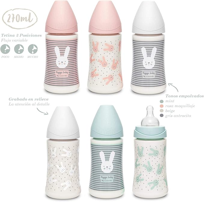 Suavinex Feeding Bottle 270ml | PA 3P S | Rabbit Green – BPA-Free, Anti-Colic