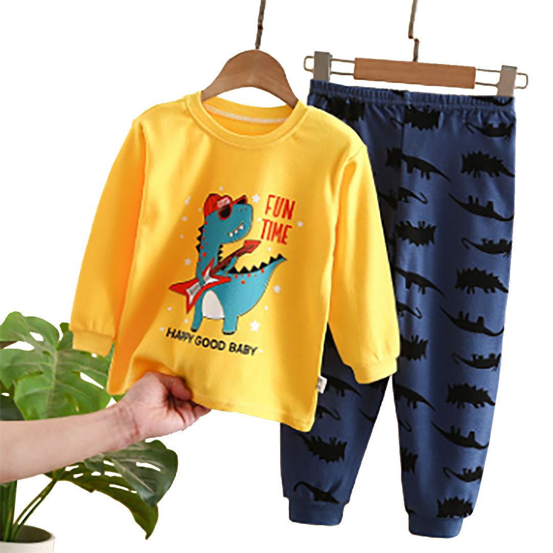 Ministry of Style - Happy Dragon Yellow and Navy blue Long Sleeves 2 pc set for Boys