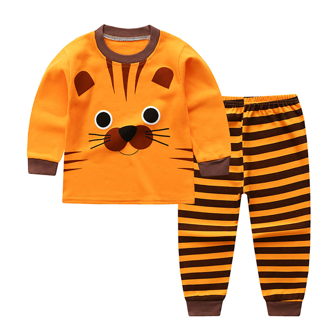 Ministry of Style - Tiger Faced Orange Long sleeves shirt with Striped Pant set for Boys - 2Y-3Y