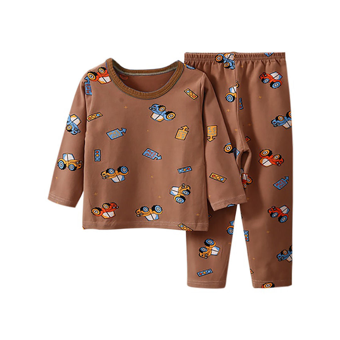 Ministry of Style - Car Print Brown Long sleeves 2 pc set for Boys - 2Y-3Y