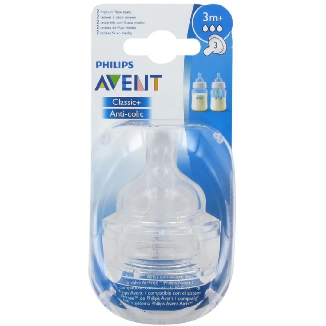 Philips Avent - Scf633/27 Anti Colic Teat | Medium Flow | 3 Holes Normal | Pack Of 2 | 3 M