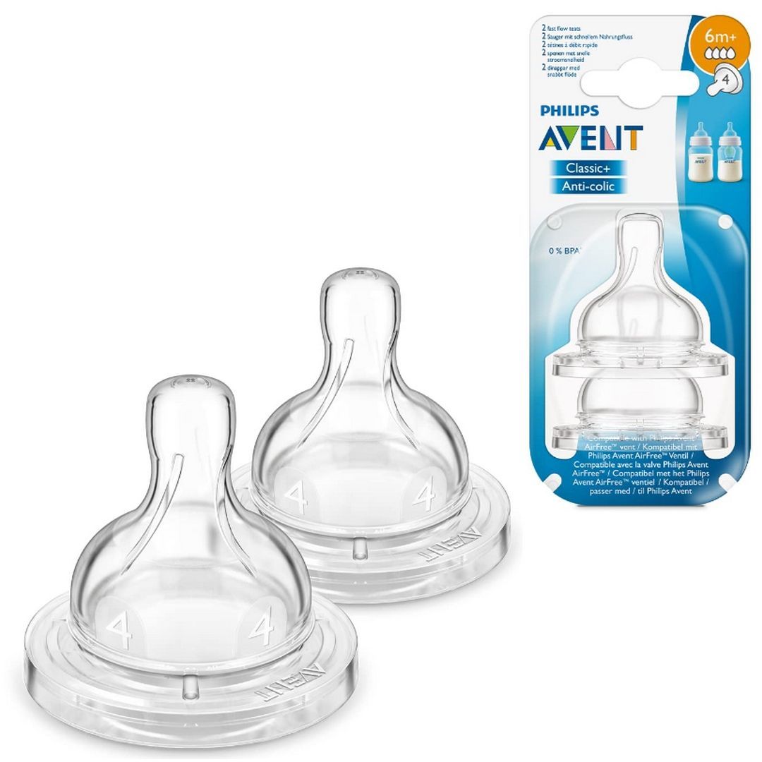 Philips Avent - Scf634/27 Anti Colic Teat | Fast Flow | 4 Holes Normal | Pack Of 2 | 6 M
