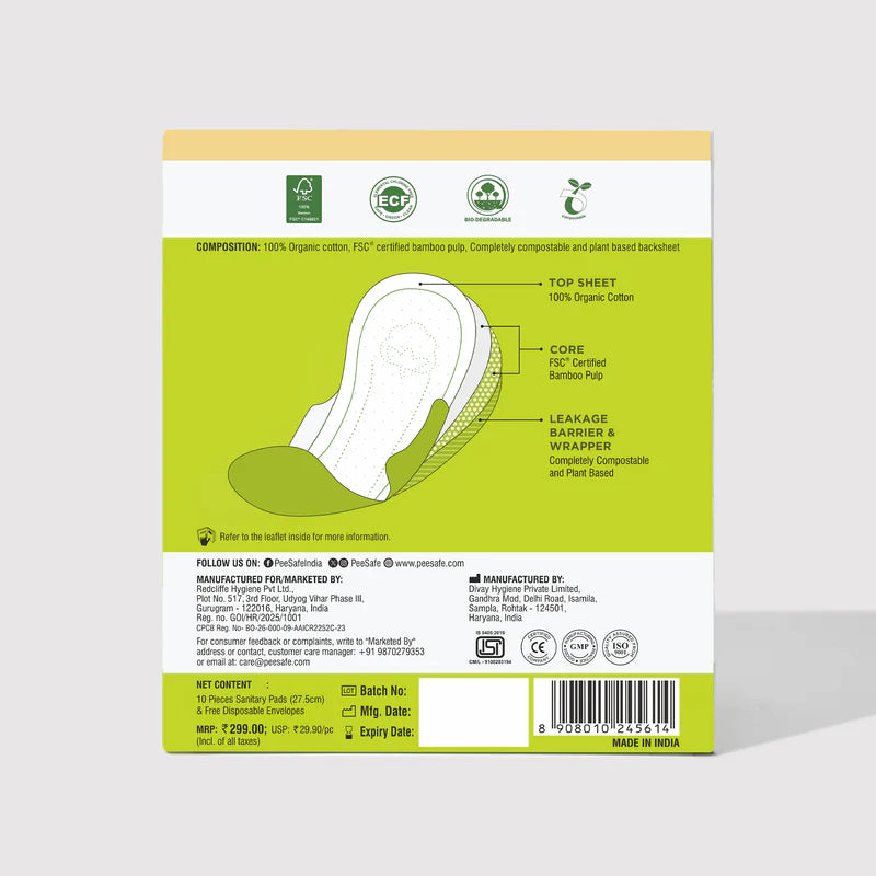 Pee Safe - Biodegradable Sanitary Pads Pack of 10 | Regular