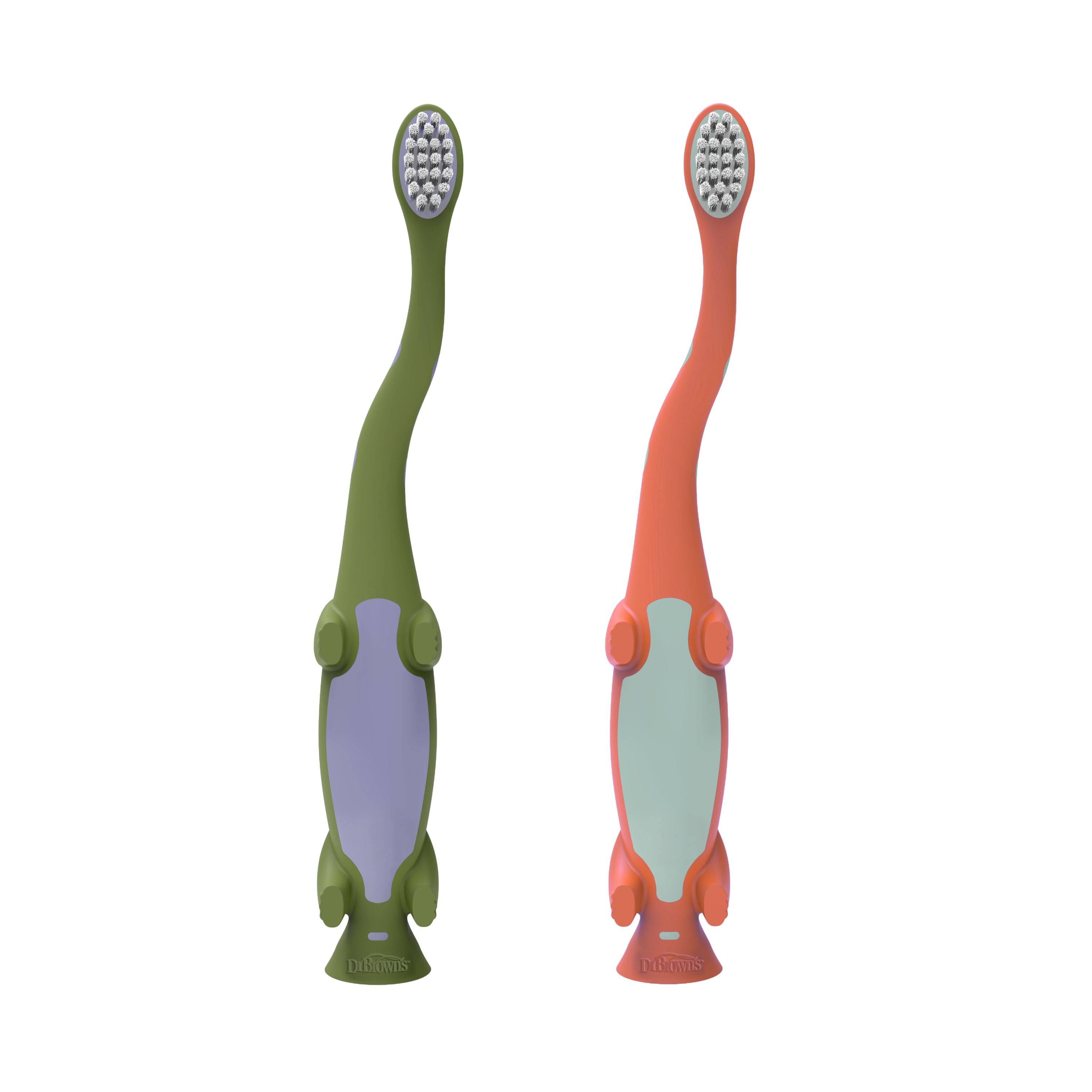 Toddler Toothbrush, Dinosaur, Green & Orange, 2-Pack