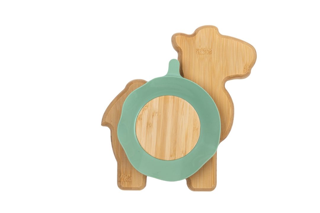 Citron - Organic Bamboo Plate Suction & Spoon | Camel Pastel Green