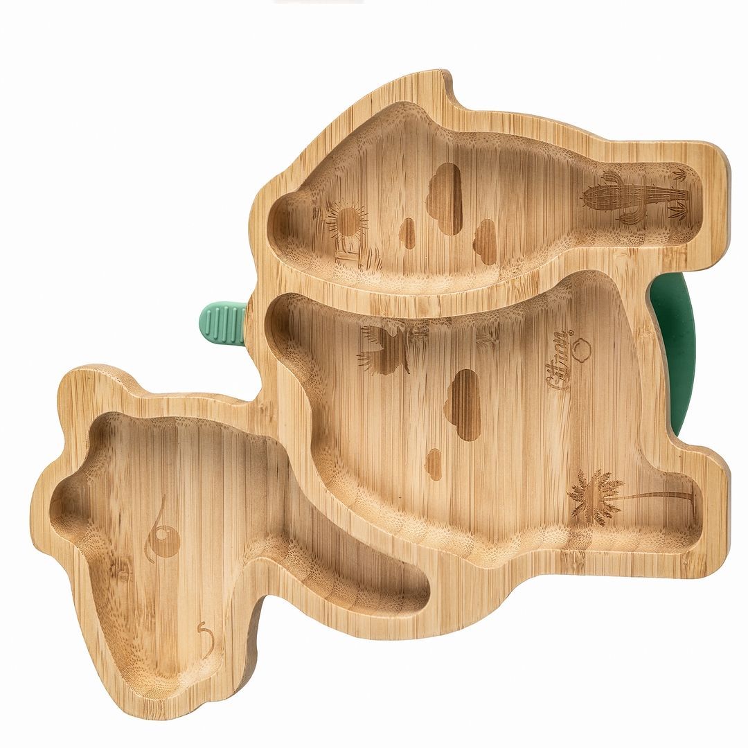 Citron - Organic Bamboo Plate Suction & Spoon | Camel Pastel Green