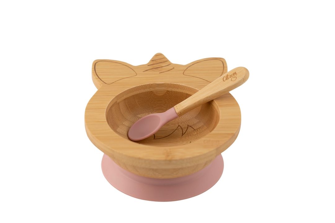 Citron - Organic Bamboo Bowl 250ml Suction & Spoon | Unicorn Blush Pink