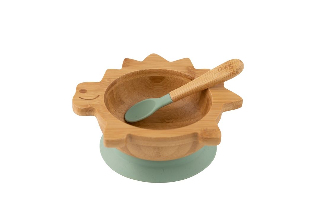 Citron - Organic Bamboo Bowl 250ml Suction & Spoon | Dino Green