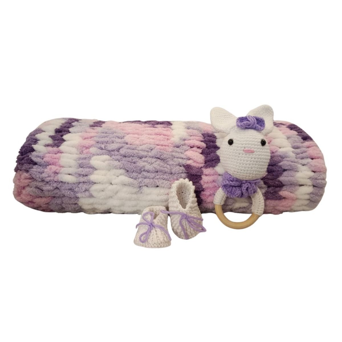 Pikkaboo - Heavenly Hugs Miss Rabbit Crochet Teether, Booties, And Blanket Set | Pack of 3