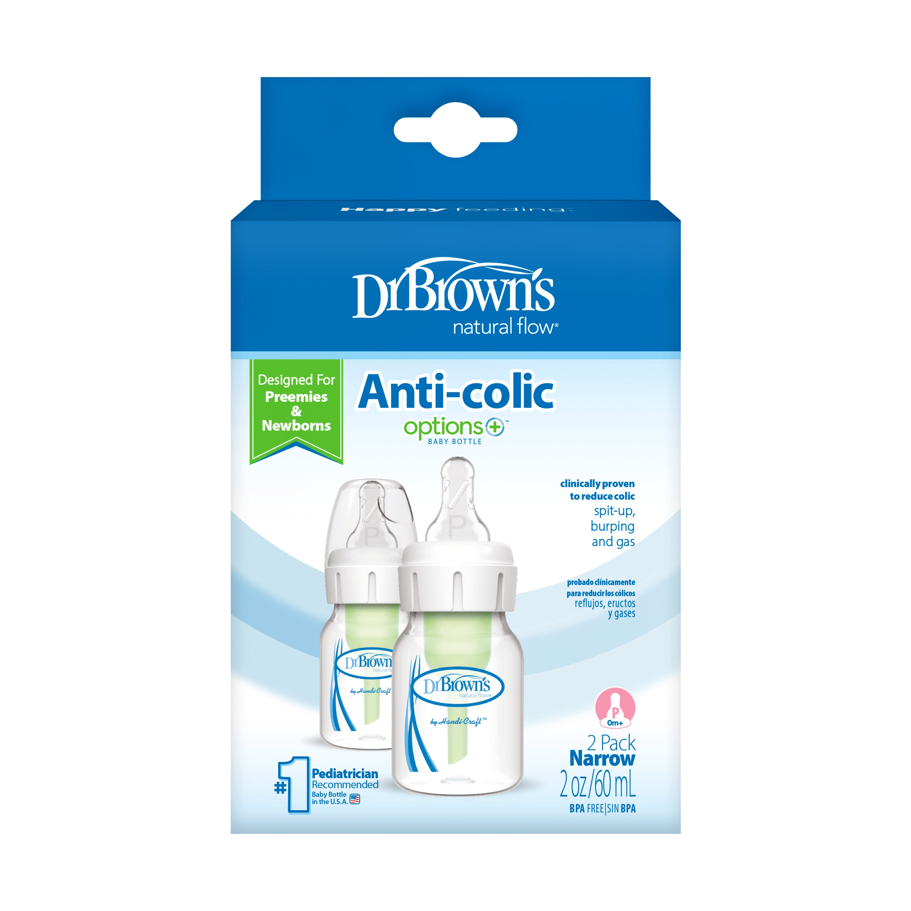 Dr Browns - 2Oz Natural Flow Baby Bottle Pack Of 2 With Preemie Nipples Transparent