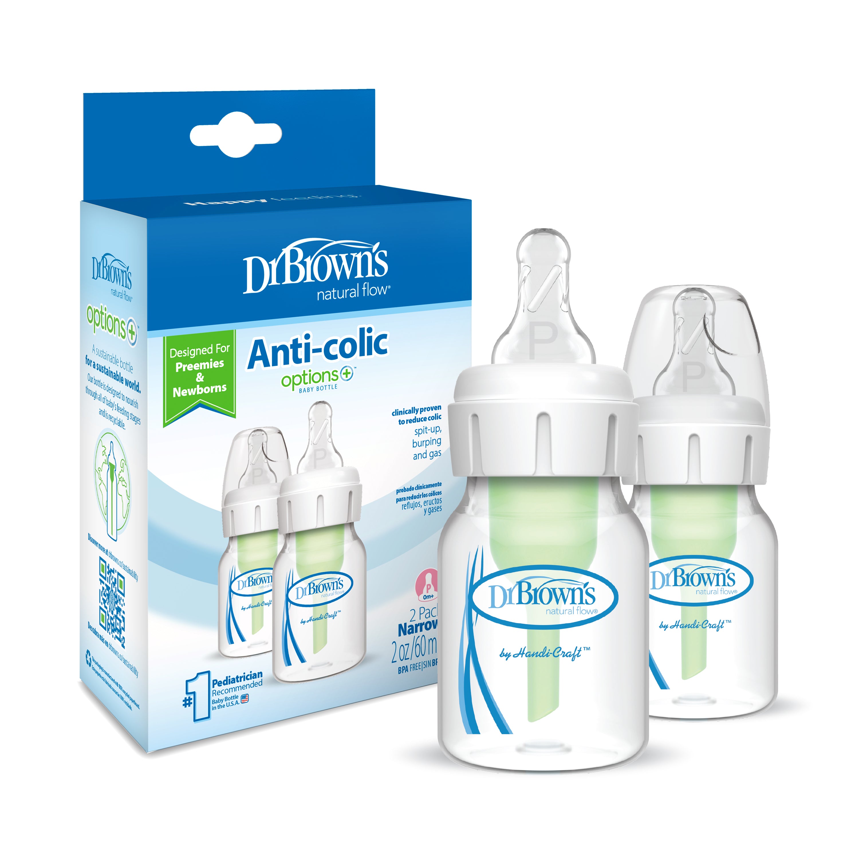 Dr Browns - 2Oz Natural Flow Baby Bottle Pack Of 2 With Preemie Nipples Transparent