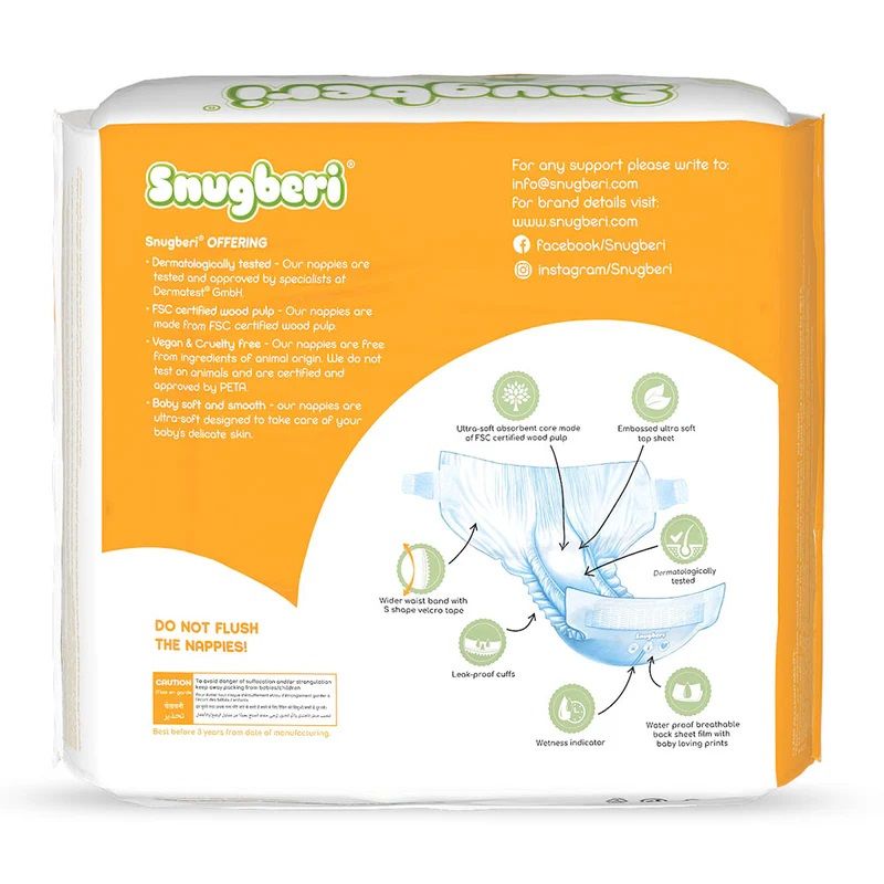 Snugberi Premium Eco Friendly Diapers | Size 4 | Large | 7 - 12Kg | 24 Pcs