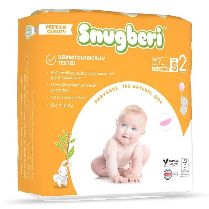 Snugberi Premium Eco Friendly Diapers | Size 2 | Small | 4 - 7Kg