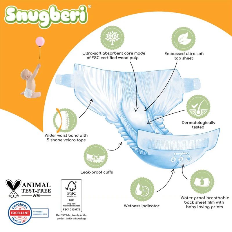 Snugberi Eco Friendly Diapers | Size 3 | Medium | 6 - 9 Kg