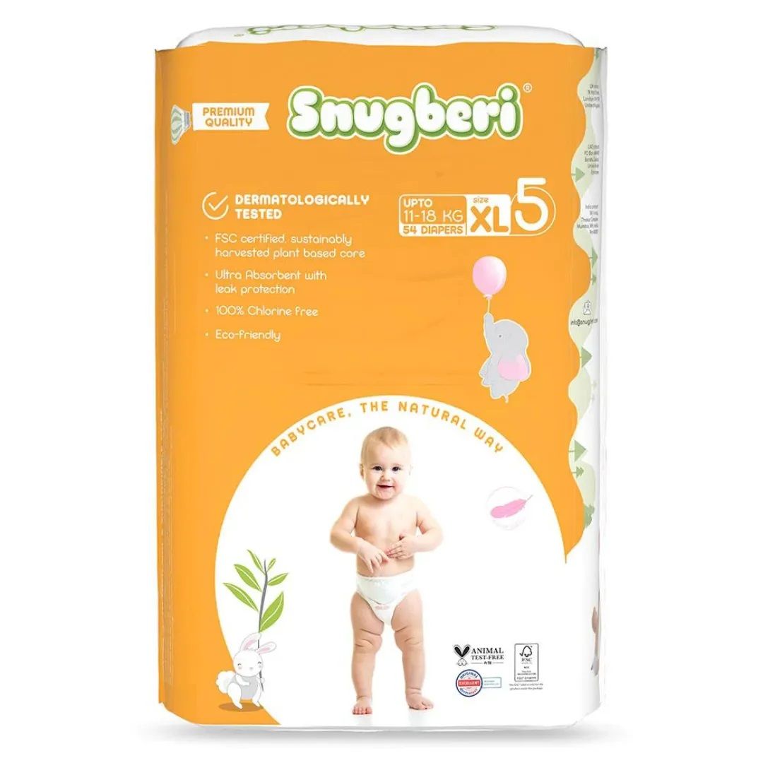 Snugberi Premium Eco Friendly Diapers | Size 5 | X Large | 11 - 18Kg