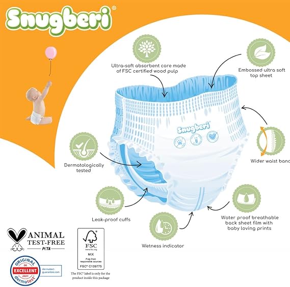 Snugberi Premium Eco Friendly Diaper Pants | Size 4 | Large | 7 - 12 Kg