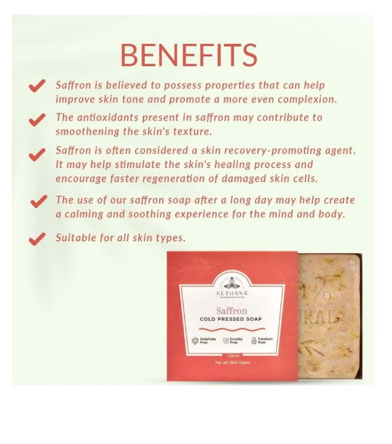 Kethana - Saffron Radiant Cleansing  Bar | Cold Pressed Soap| 125 gms