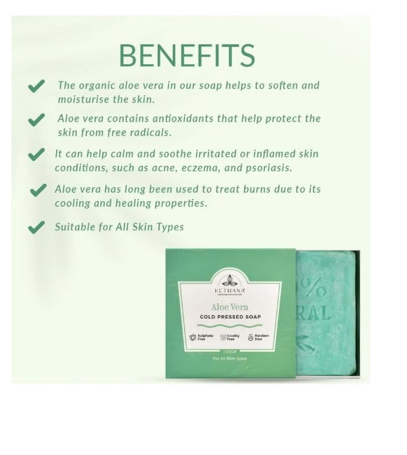 Kethana - Aloevera Gentle Cleansing  Bar | Cold Pressed Soap| 125 gms