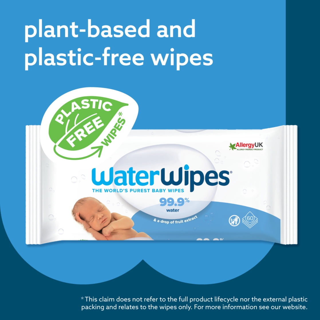 WaterWipes - Original Plastic Free Baby Wipes | 240 wet wipes | 4 packs | 99.9% Water Based Wet Wipes & Unscented for Sensitive Skin