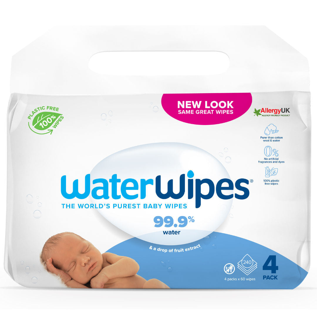 WaterWipes - Original Plastic Free Baby Wipes | 240 wet wipes | 4 packs | 99.9% Water Based Wet Wipes & Unscented for Sensitive Skin