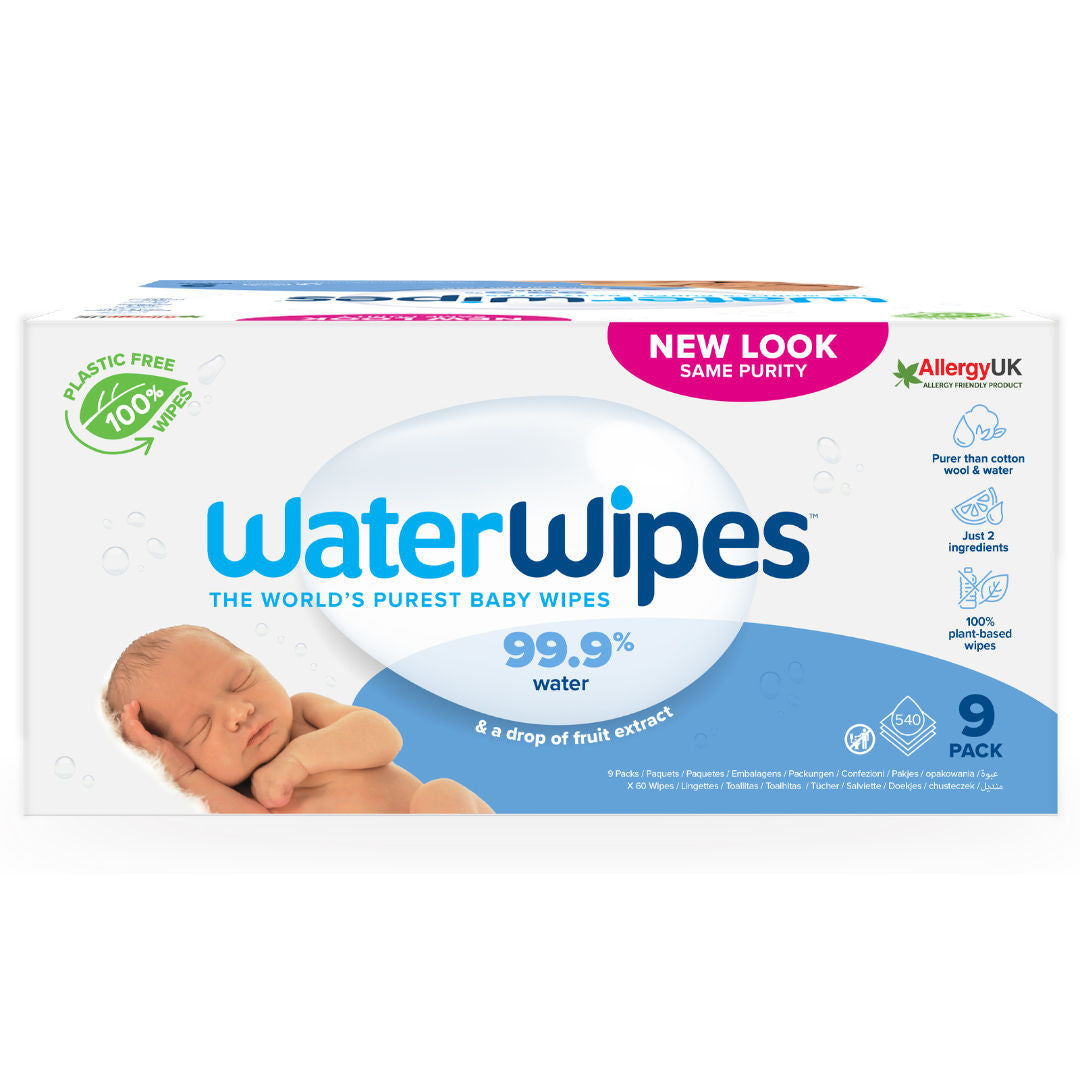 WaterWipes - Original Plastic Free Baby Wipes | 540 wet wipes | 9 packs | 99.9% Water Based Wet Wipes & Unscented for Sensitive Skin