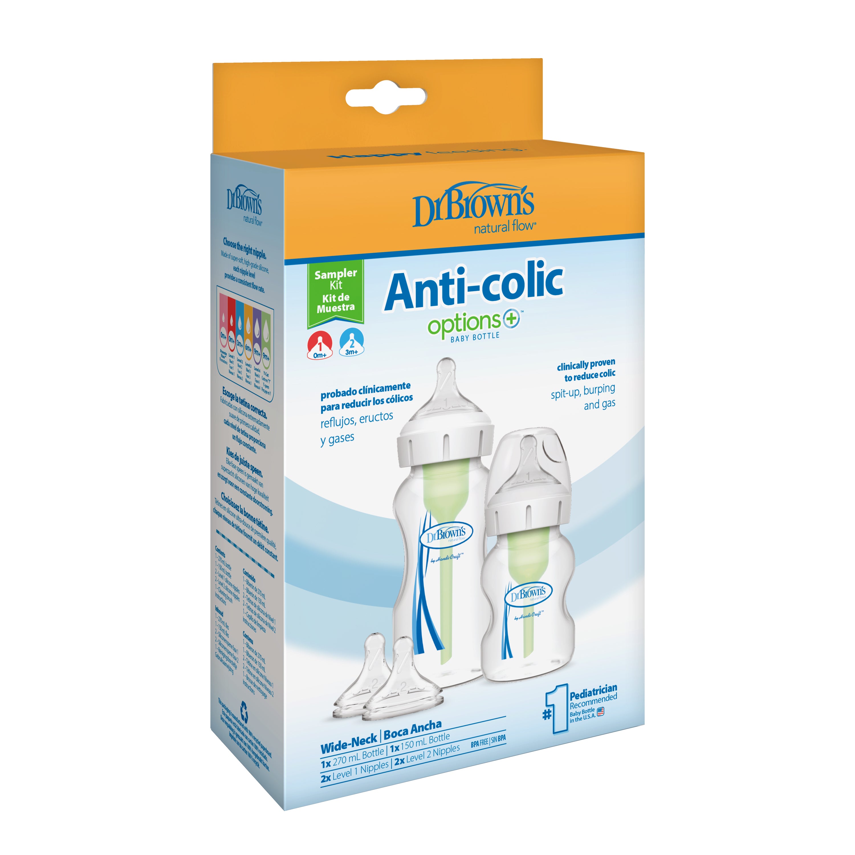 PP W-N Options+ Bottle Sampler Kit (1x270 ml & 1x150 ml bottles, 2xL2 nipples, 1 cleaning brush)