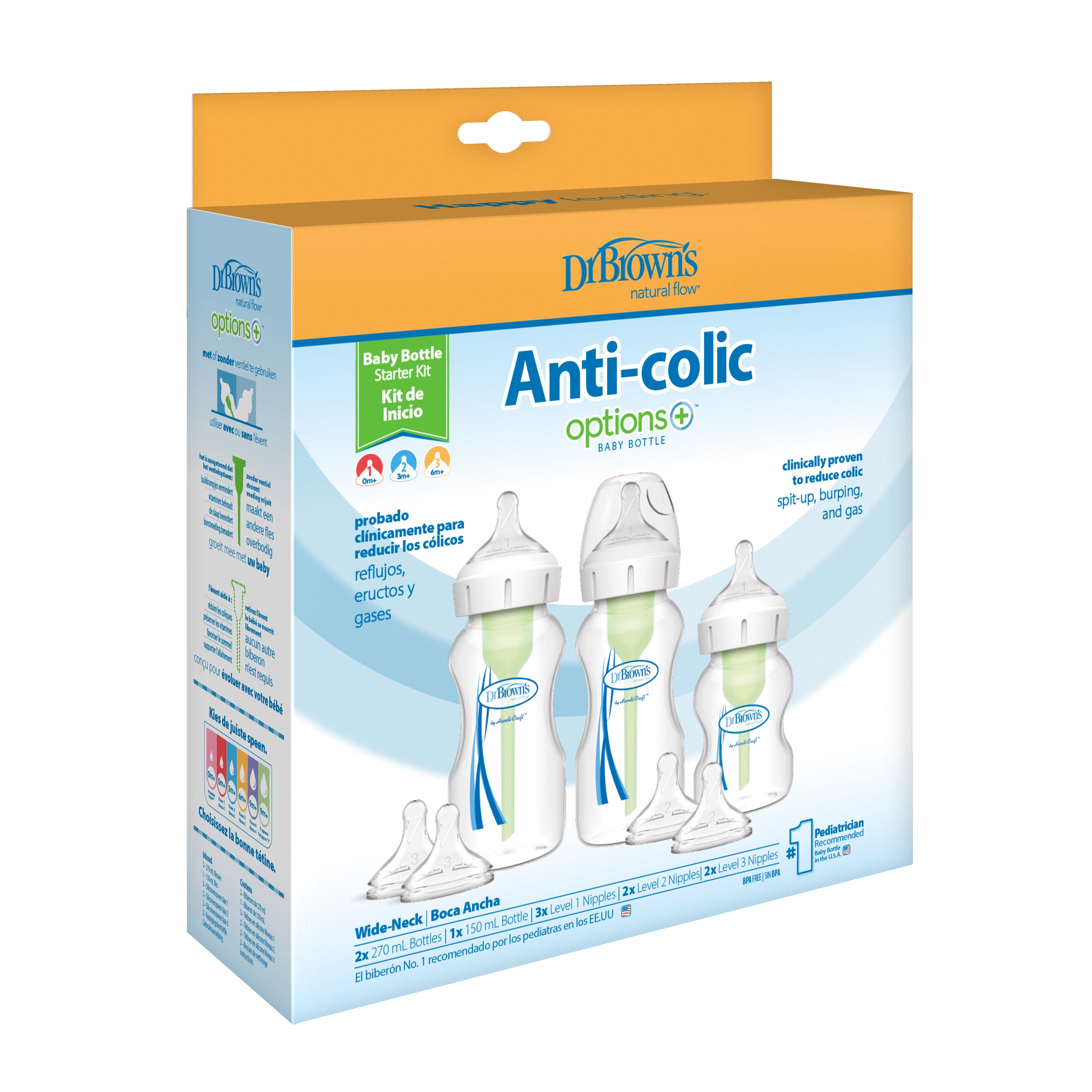 PP W-N Options+ Bottle Starter Kit (2x270 ml & 1x150 ml bottles, 2xL2 & 2xL3 nipples, 2 cleaning brushes)