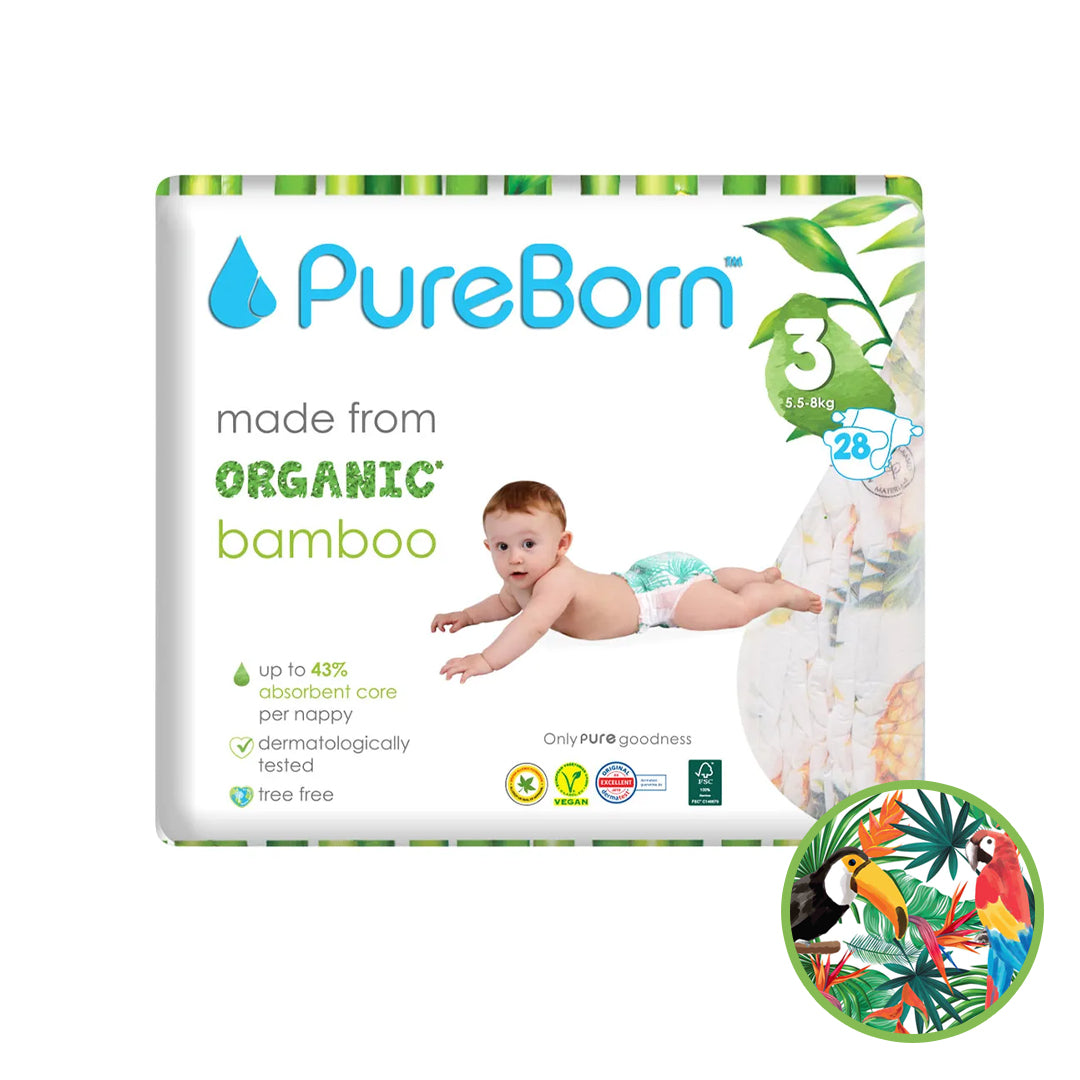 PureBorn Nappy | Size 3 | 5.5 - 8 Kg | Assorted Prints