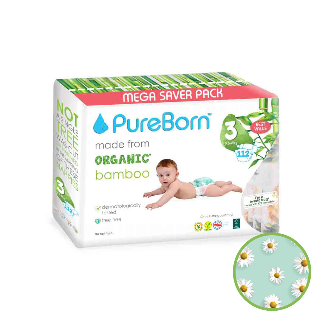 PureBorn Nappy | Size 3 | 5.5 - 8 Kg | Assorted Prints