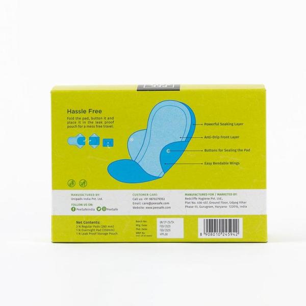 Pee Safe - Reusable Sanitary Pads | 5N (3 Regular Pads + 1 Overnight Pad + 1 Leak Proof Pouch)